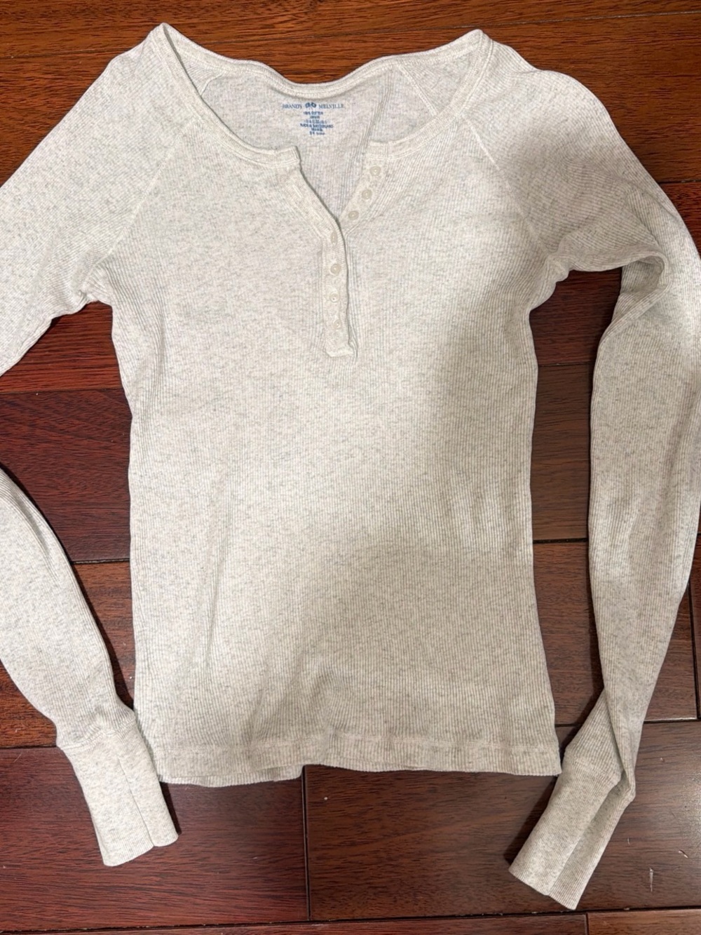 Light Heather Gray Long Sleeve Henley Thermal Top
